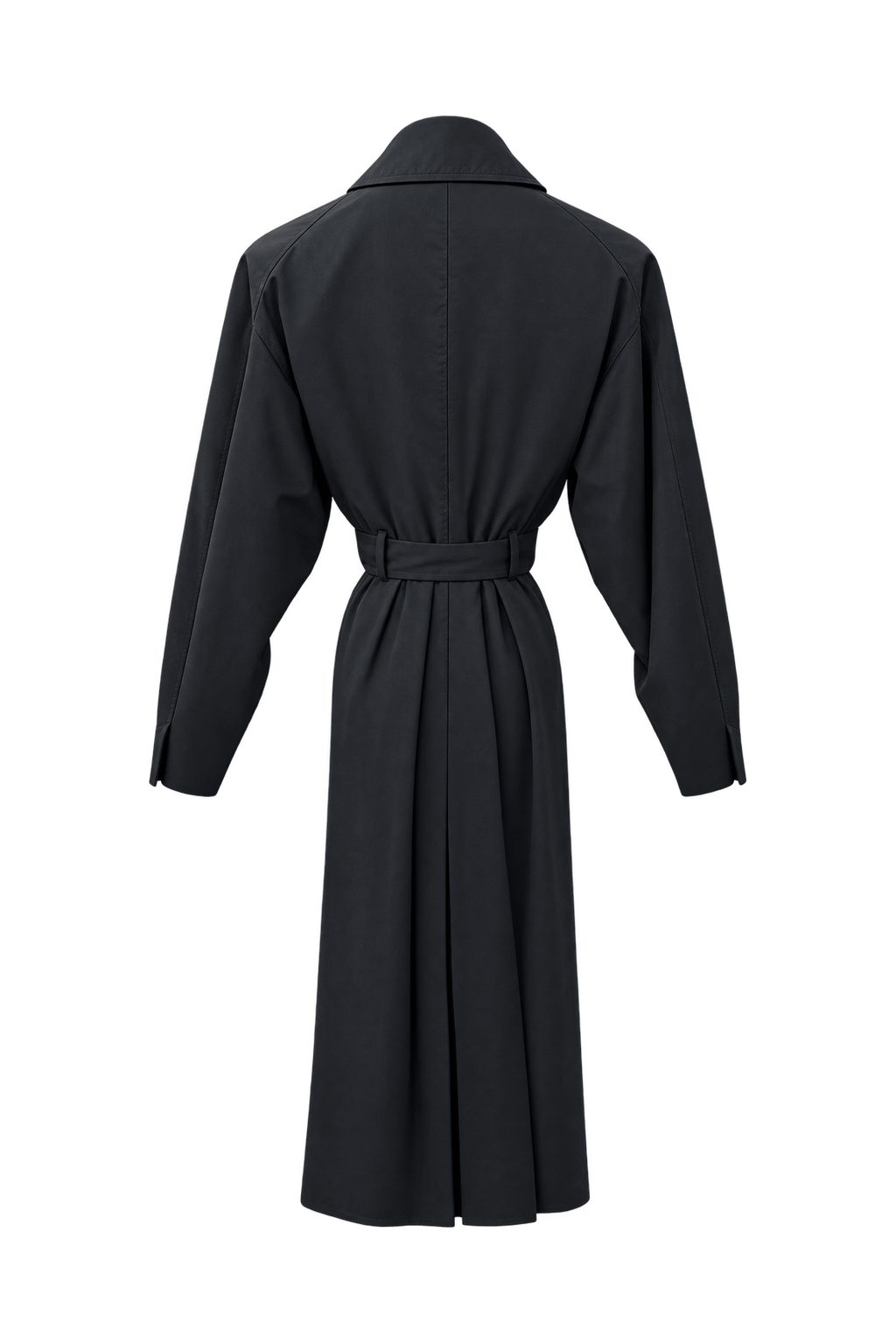 1990s Black Synthetic Blend Trench Coat - Back View