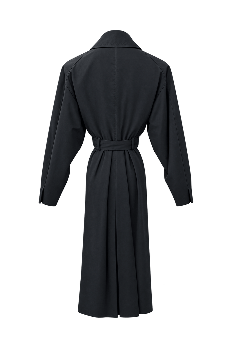 1990s Black Synthetic Blend Trench Coat - Back View