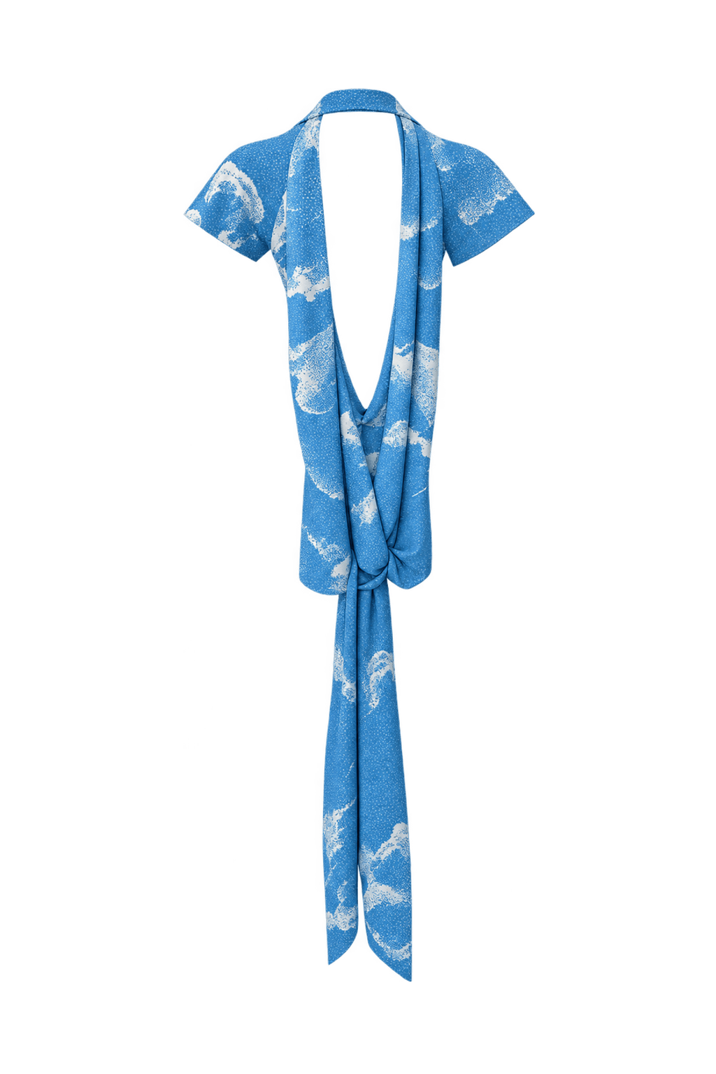 1990s Sky Blue Synthetic Blend Dress - Back View