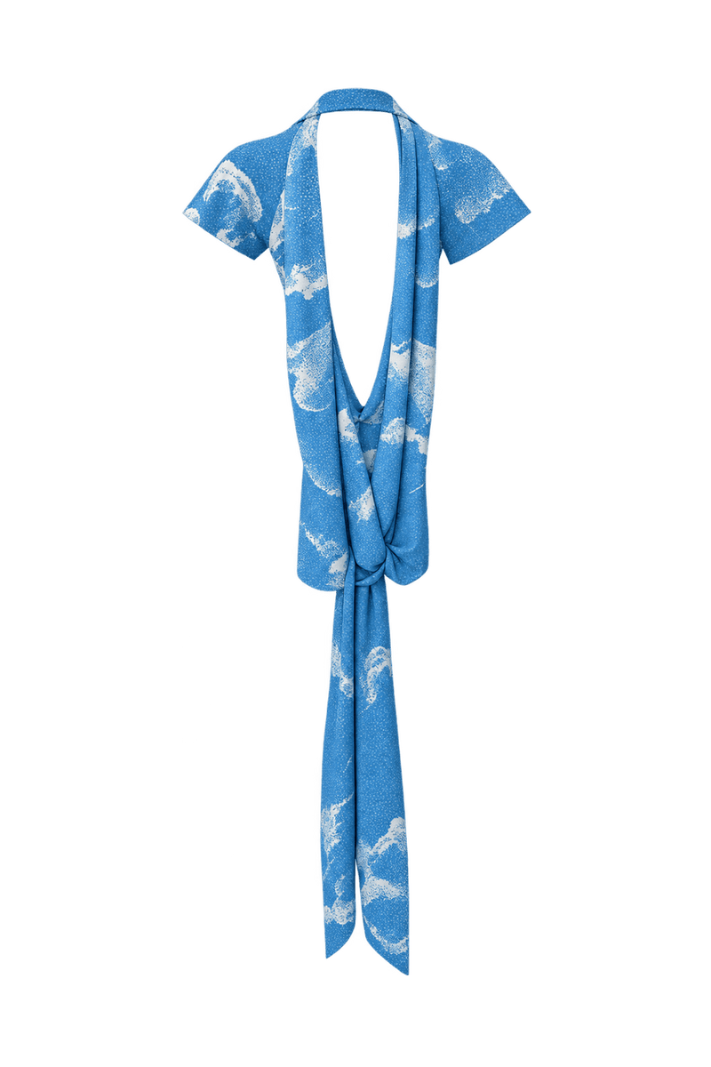 1990s Sky Blue Synthetic Blend Dress - Back View