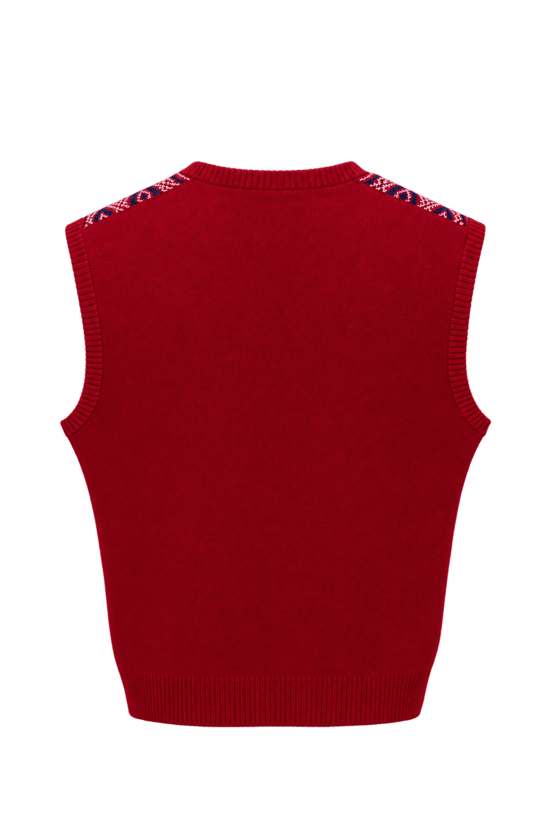 1970s Red Wool Blend Vest - Back View