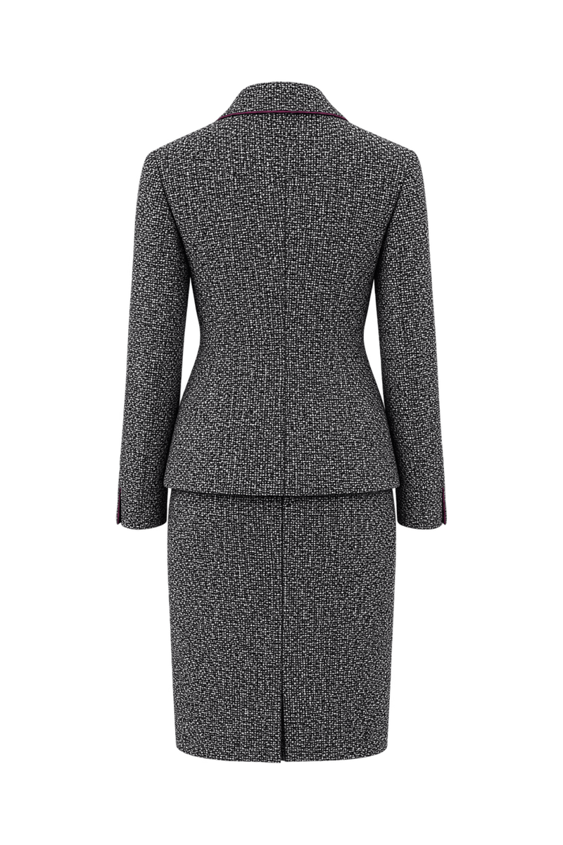 1980s Black and White Tweed Skirt Suit - Back View