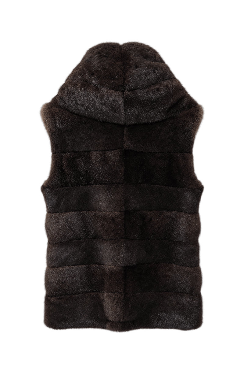 1990s Dark Brown Fur Vest - Back View