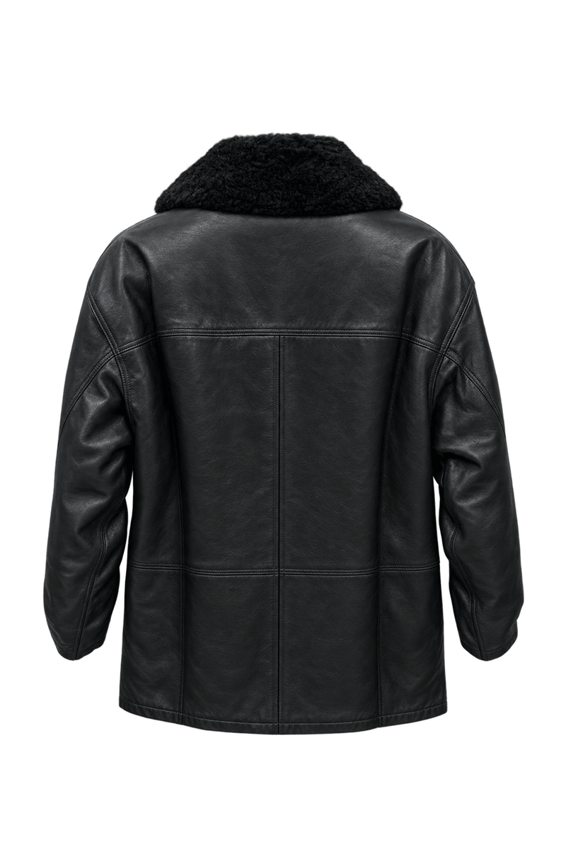 1990s Black Leather Oversized Leather Jacket - Back View