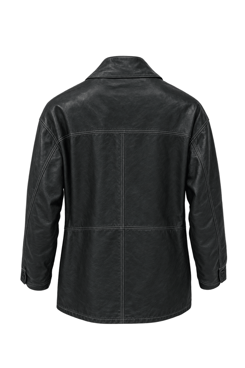 1990s Black Leather Leather Jacket - Back View
