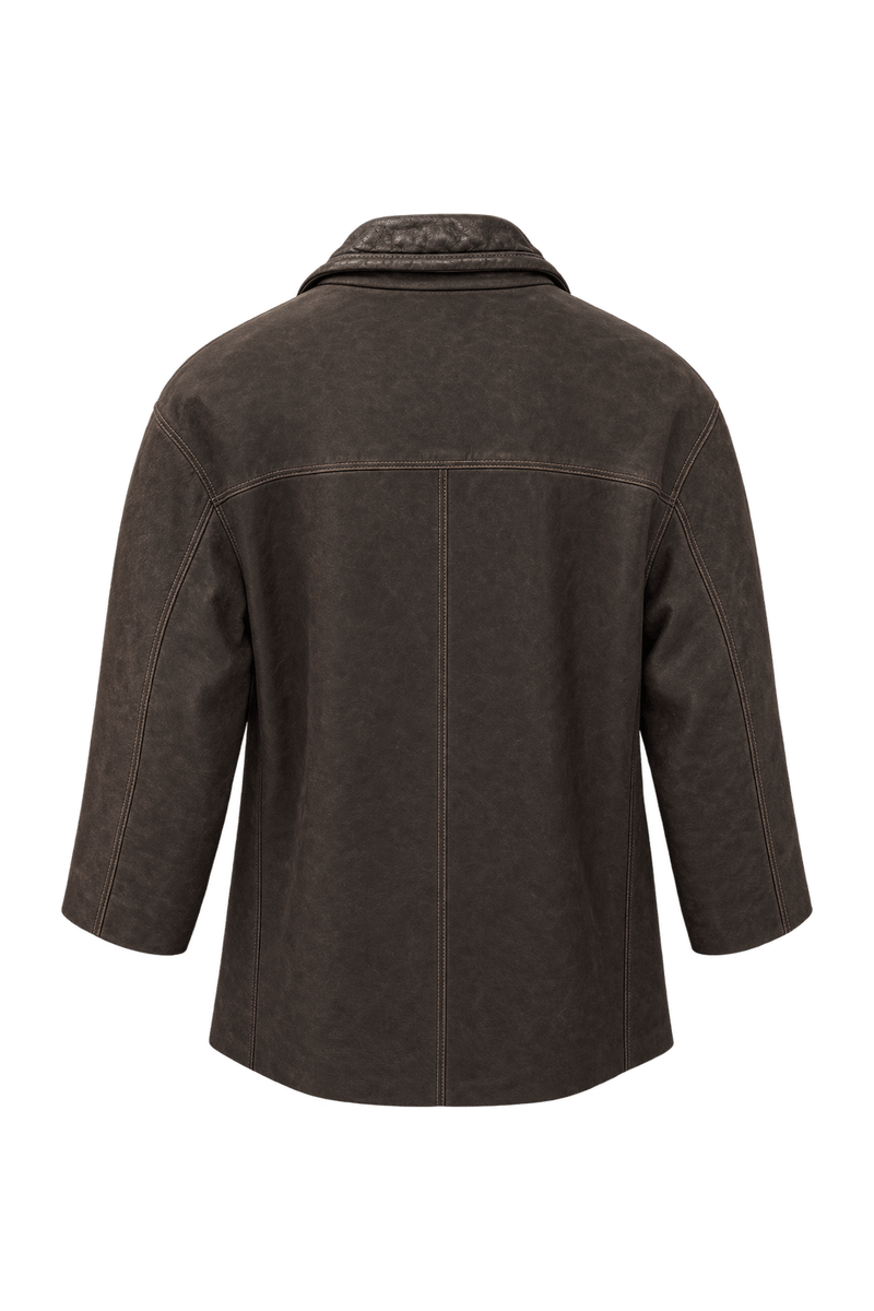 1990s Dark Brown Leather Jacket - Back View