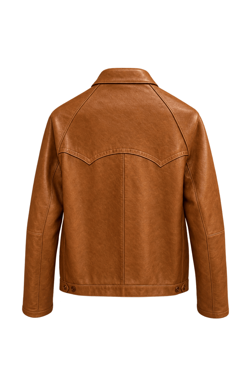 1970s Tan Leather Jacket - Back View
