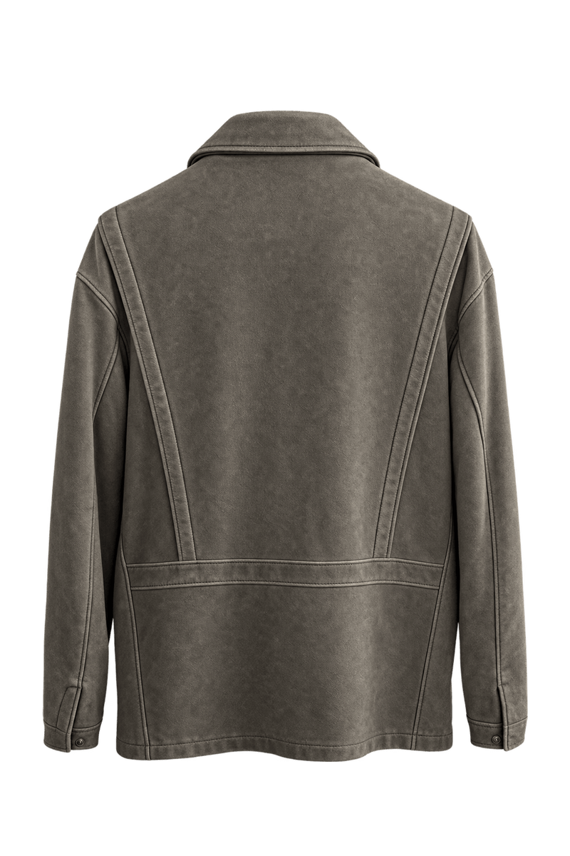 1990s Taupe Leather Jacket - Back View