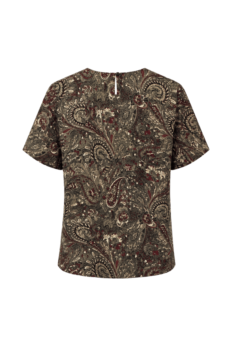 1980s Brown Cotton Paisley Print Blouse - Back View