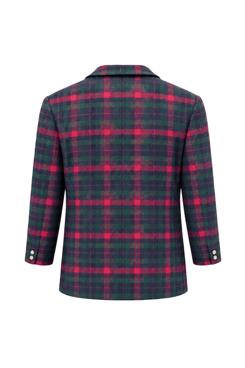 1970s Green Wool Plaid Jacket - Back View