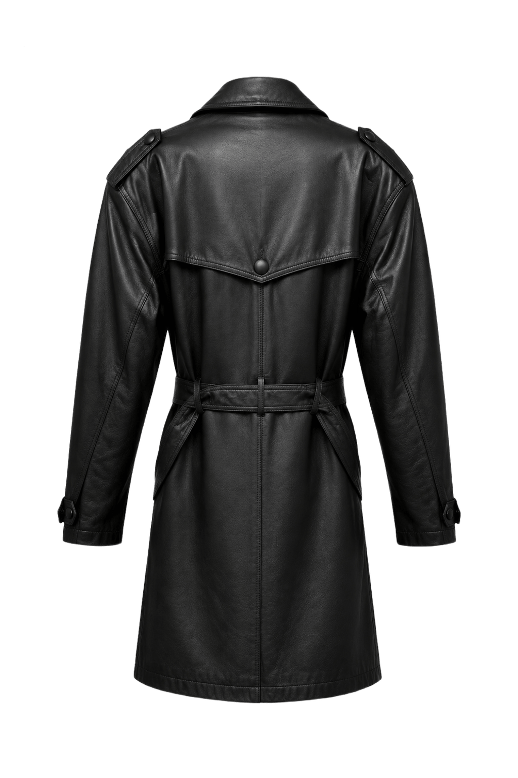 1980s Black Leather Coat - Back View