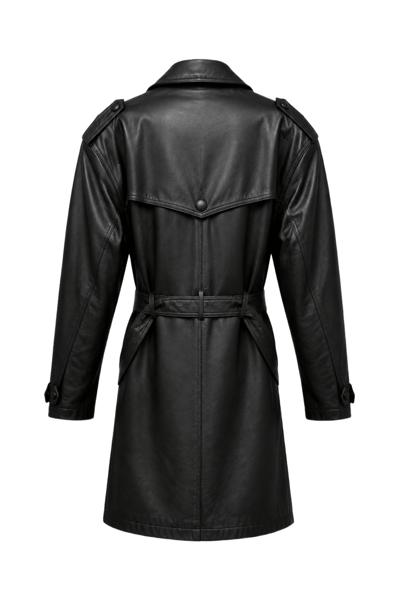 1980s Black Leather Coat - Back View