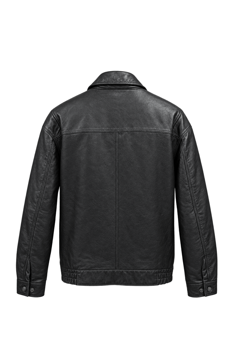 1990s Black Leather Fitted Leather Jacket - Back View