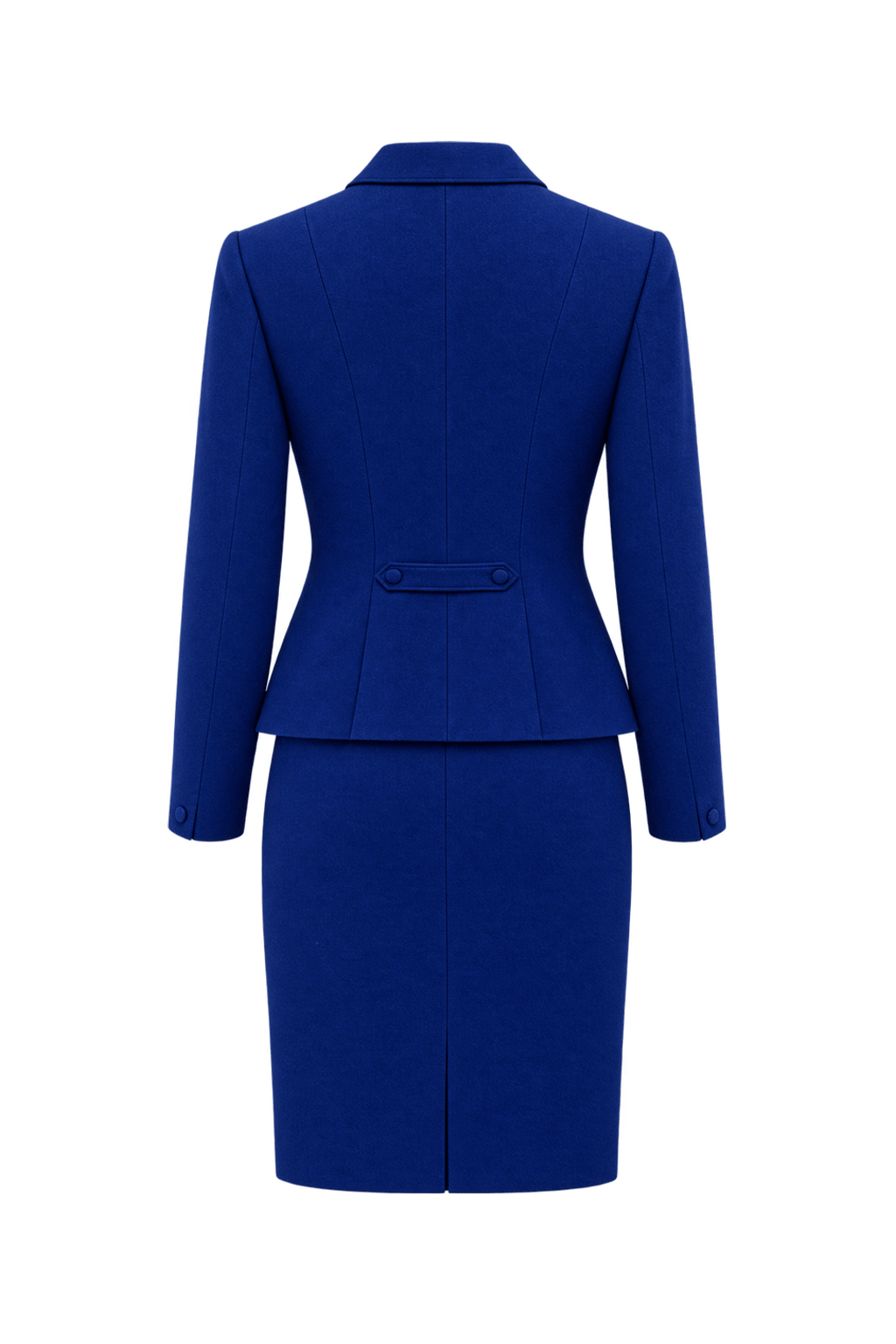 1980s Royal Blue Wool Jacket & Skirt Set - Back View
