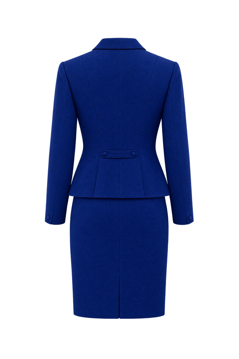 1980s Royal Blue Wool Jacket & Skirt Set - Back View