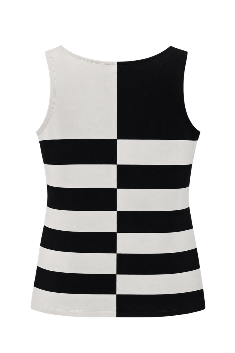 1990s Black & White Polyester Tank Top - Back View