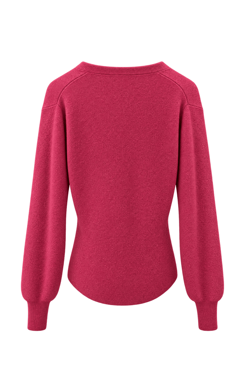 1990s Deep Rose Pink Wool Cardigan - Back View