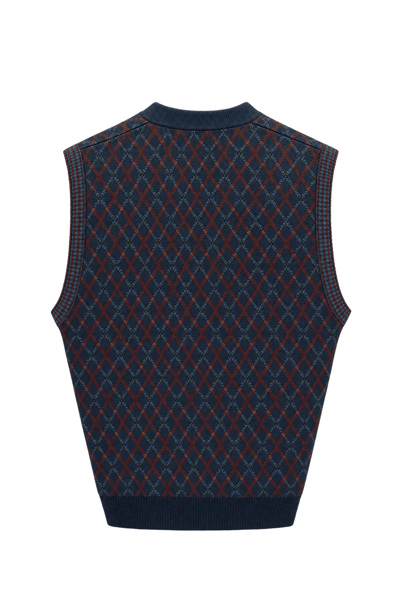 1990s Navy Blue Wool Vest - Back View