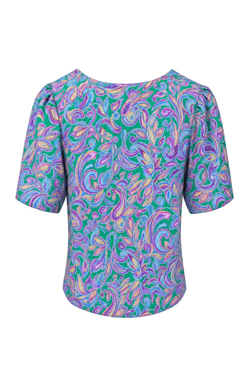 1980s Teal Synthetic Blouse - Back View