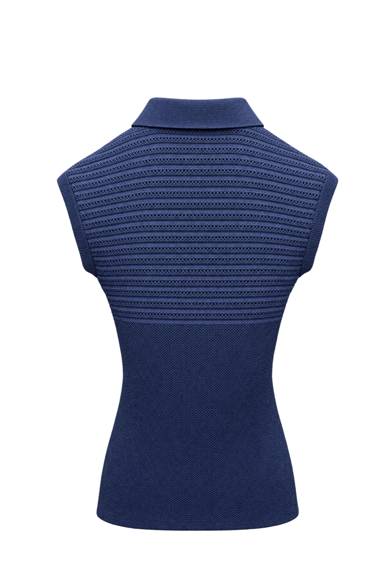 1970s Navy Blue Cotton Knit Vest - Back View
