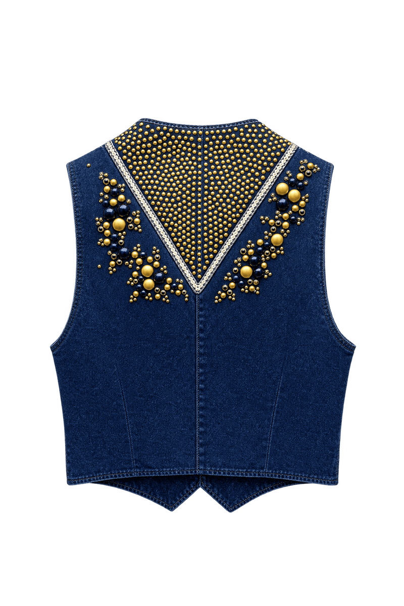 1970s Navy Blue Denim Vest - Back View