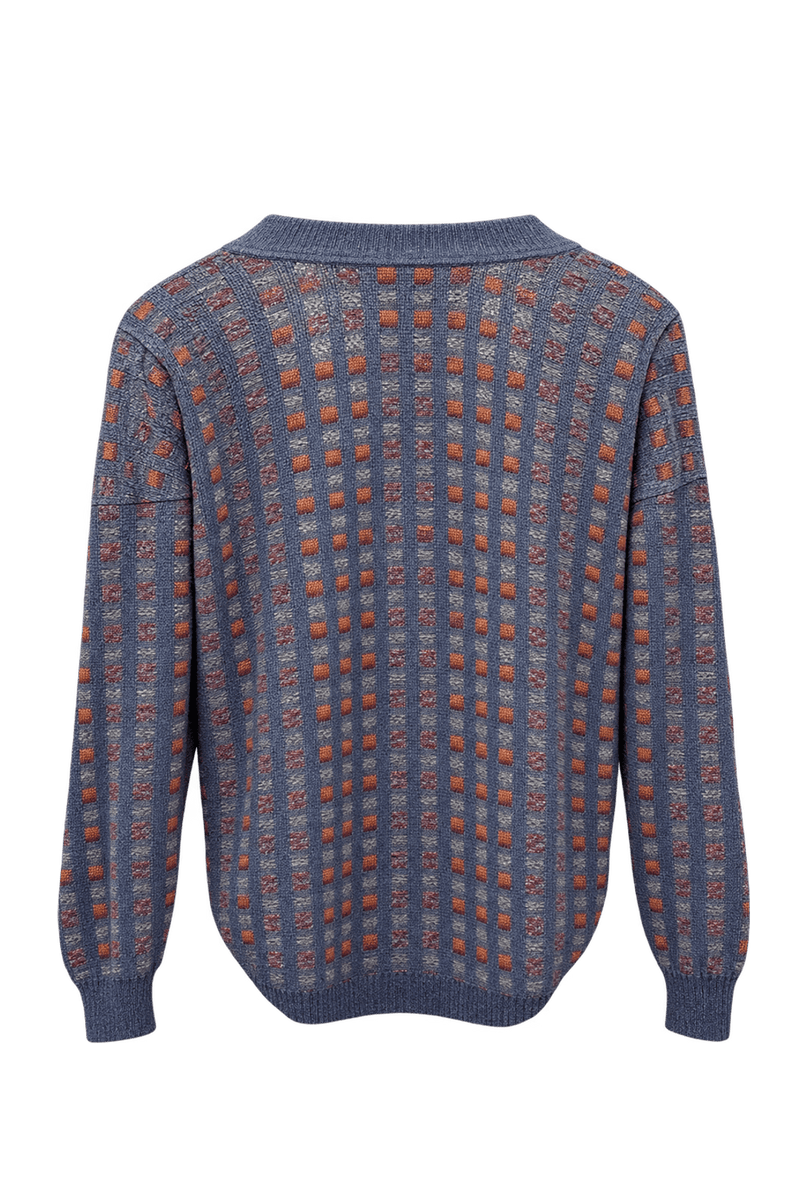 1980s Navy Blue Synthetic Blend Cardigan - Back View