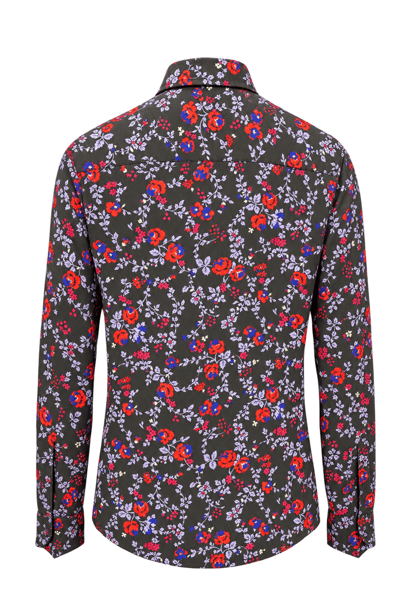 1980s Black Red Synthetic Blend Blouse - Back View