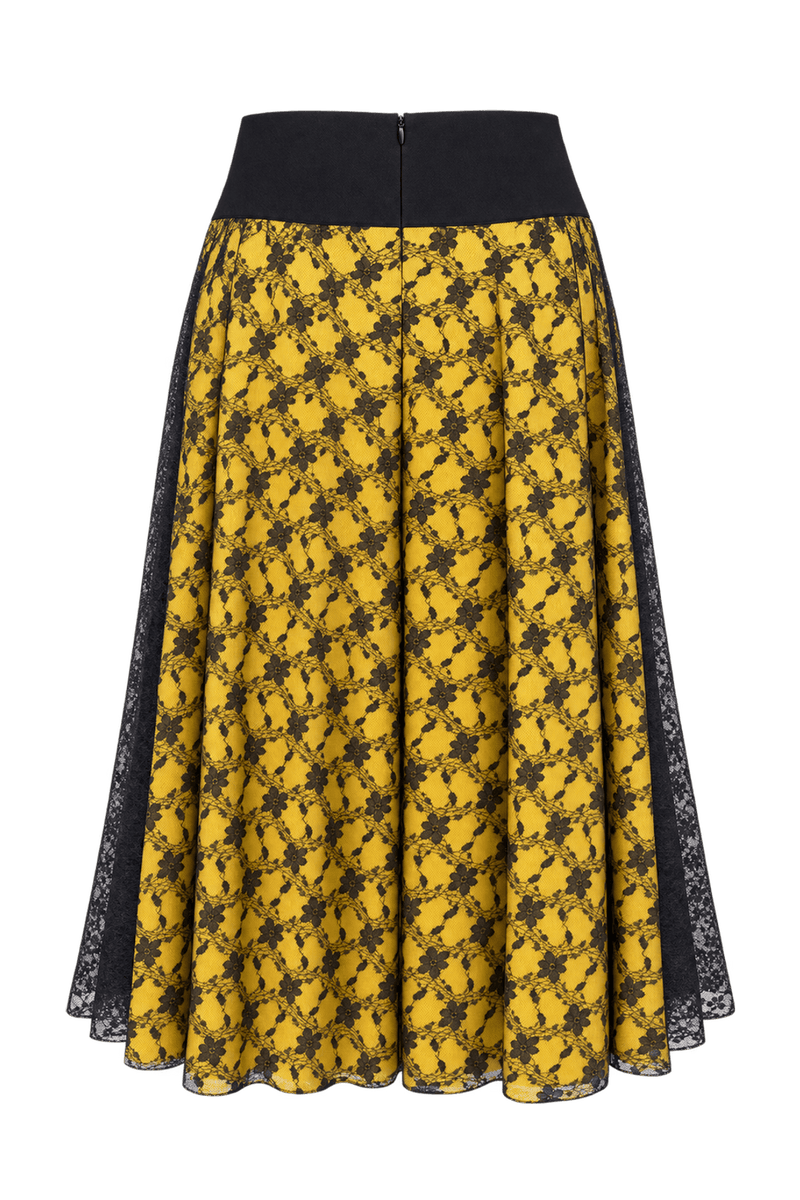 1990s Yellow Synthetic Blend Skirt - Back View