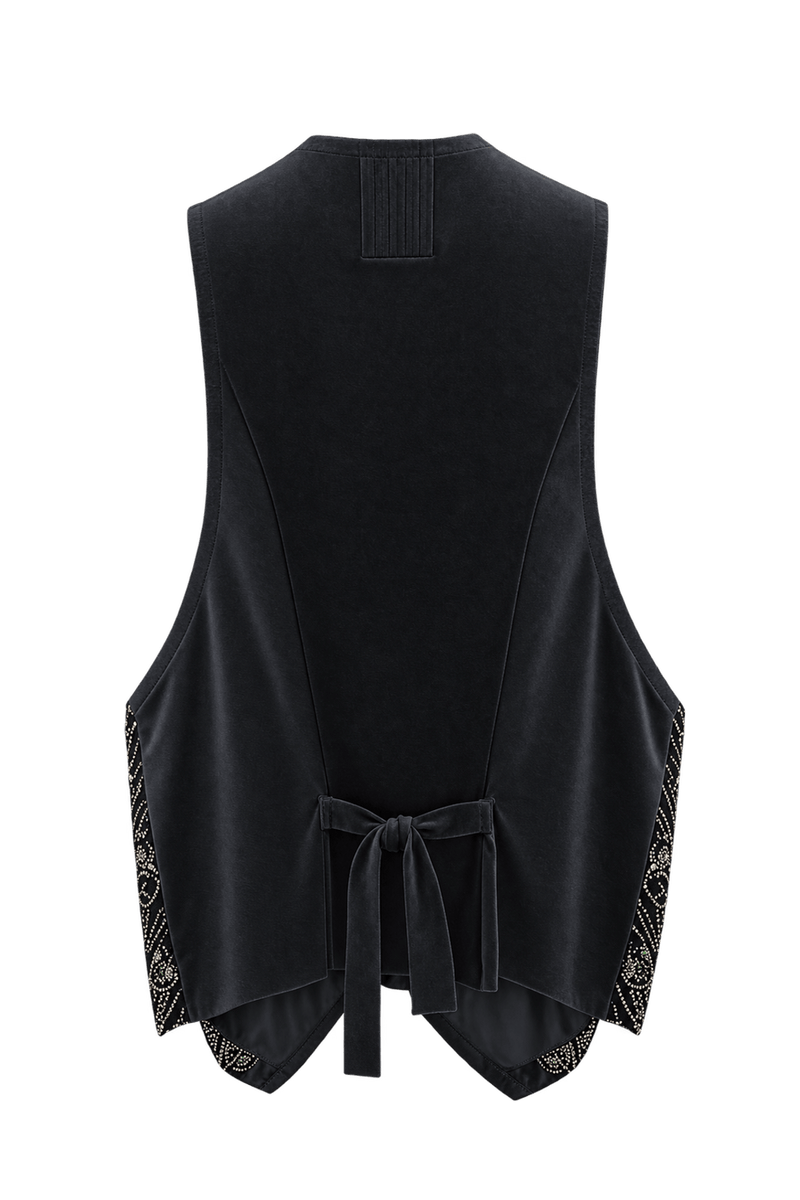 1970s Black Velvet Vest - Back View