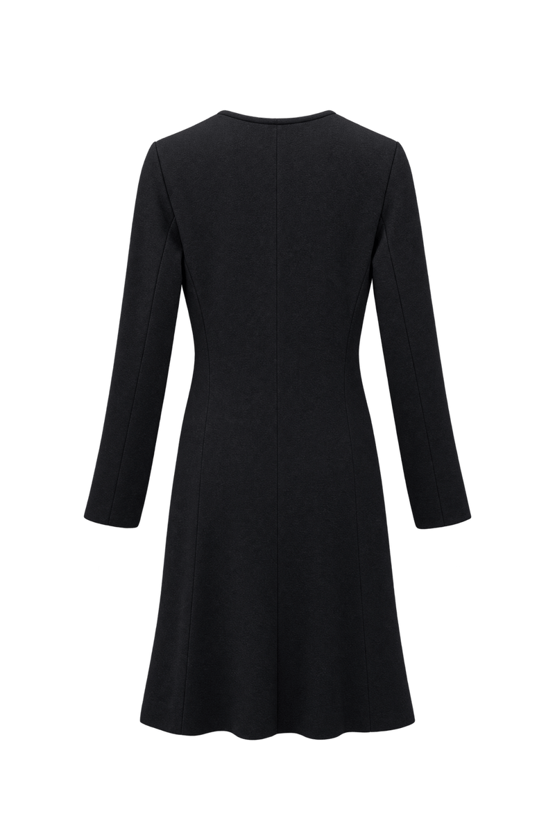 1970s Black Wool Blend Dress - Back View