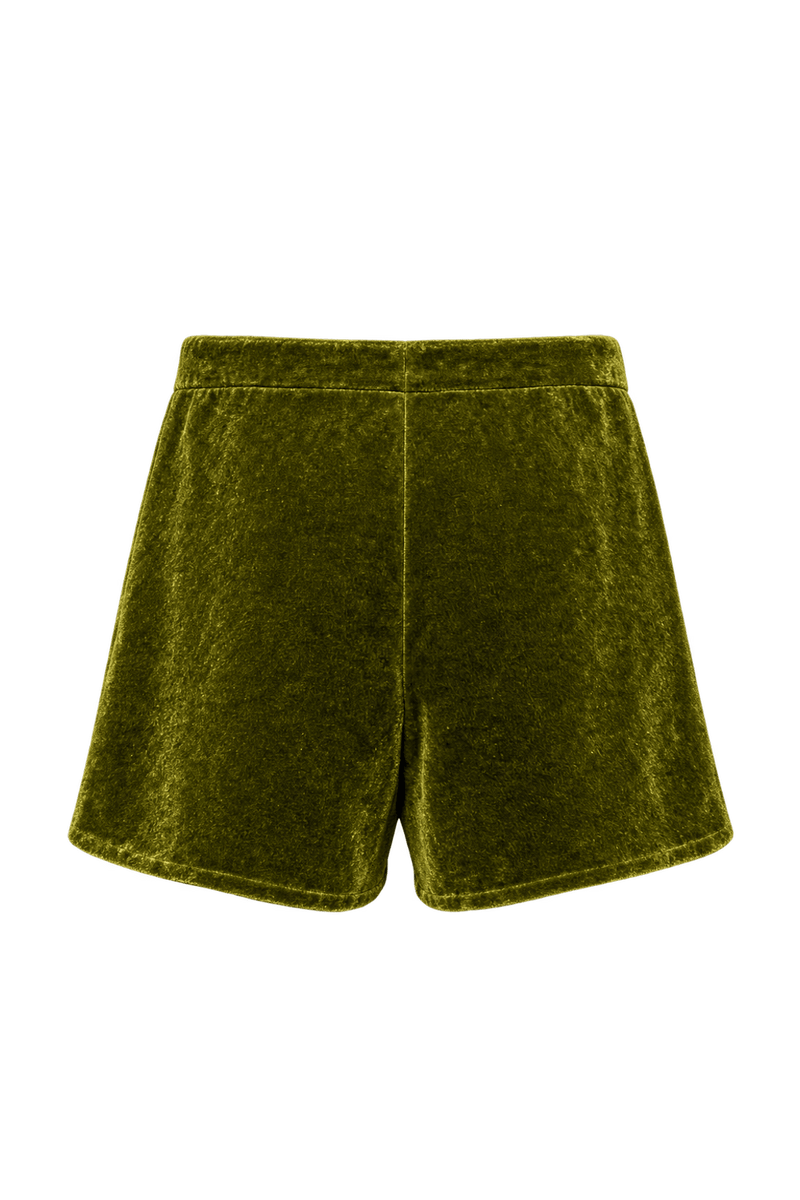 1970s Olive Green Velour Shorts - Back View