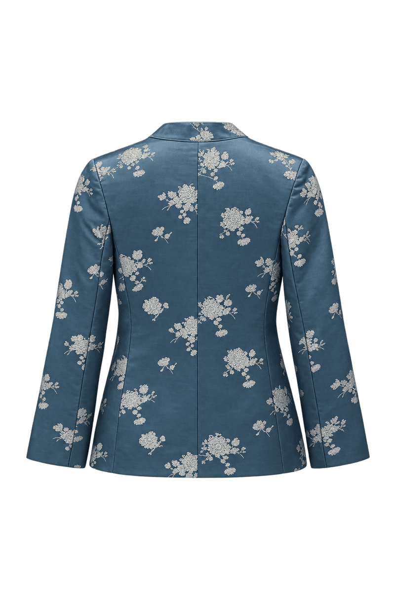 1950s Teal Blue Silk Jacket - Back View