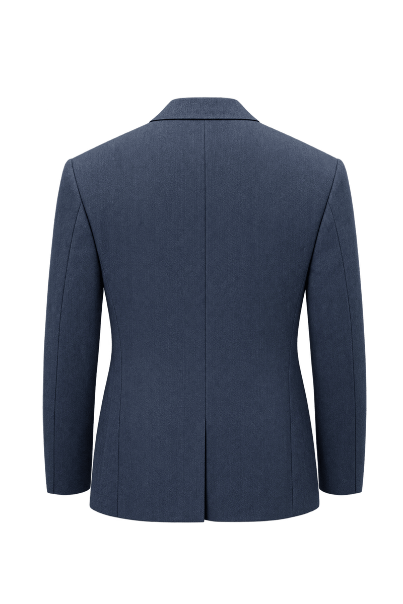 1990s Slate Blue Wool Blend Blazer - Back View