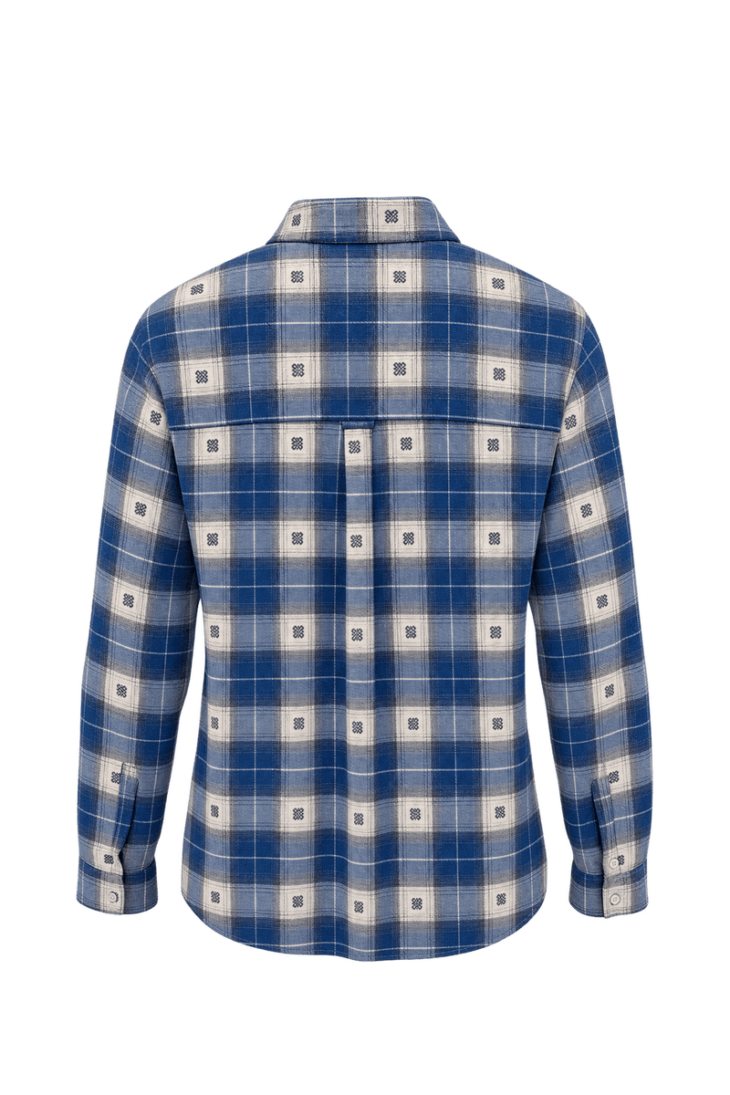 1970s Denim Blue Cotton Flannel Shirt - Back View