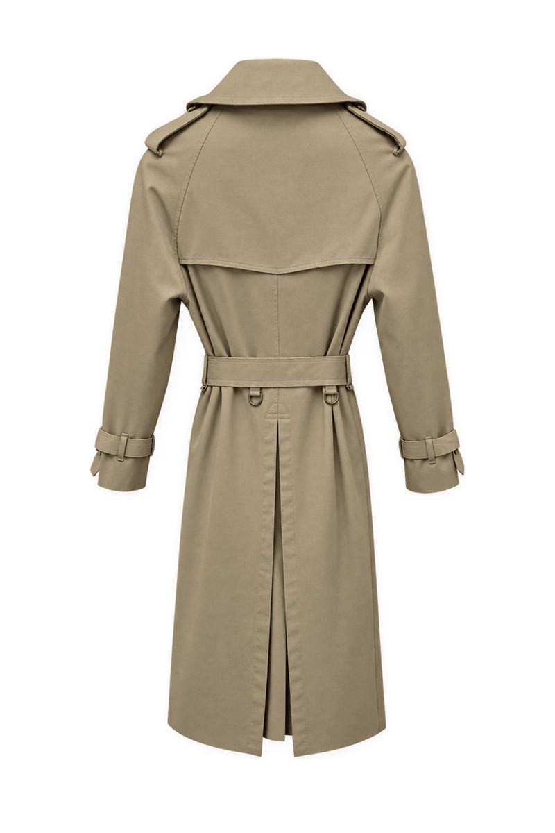 1990s Beige Cotton-Blend Twill Trench Coat - Back View