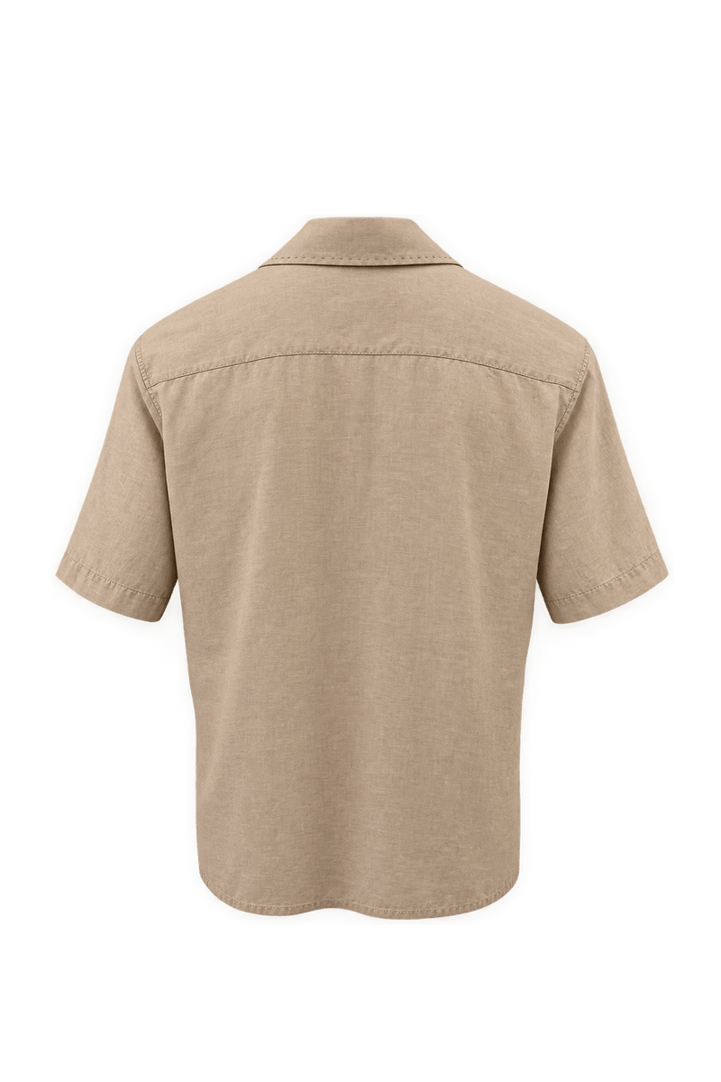1990s Pale Peach Beige Cotton Camp Collar Shirt - Back View