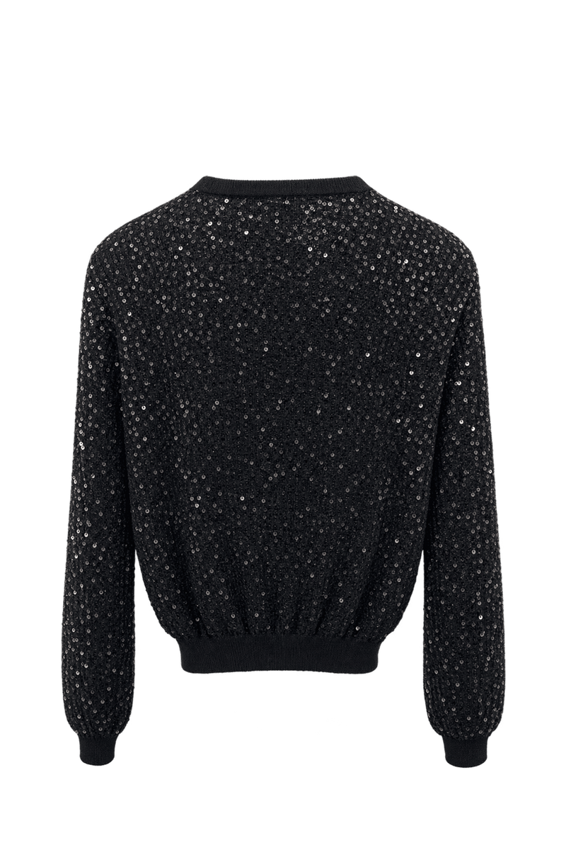 1990s Black Synthetic Knit Cardigan - Back View
