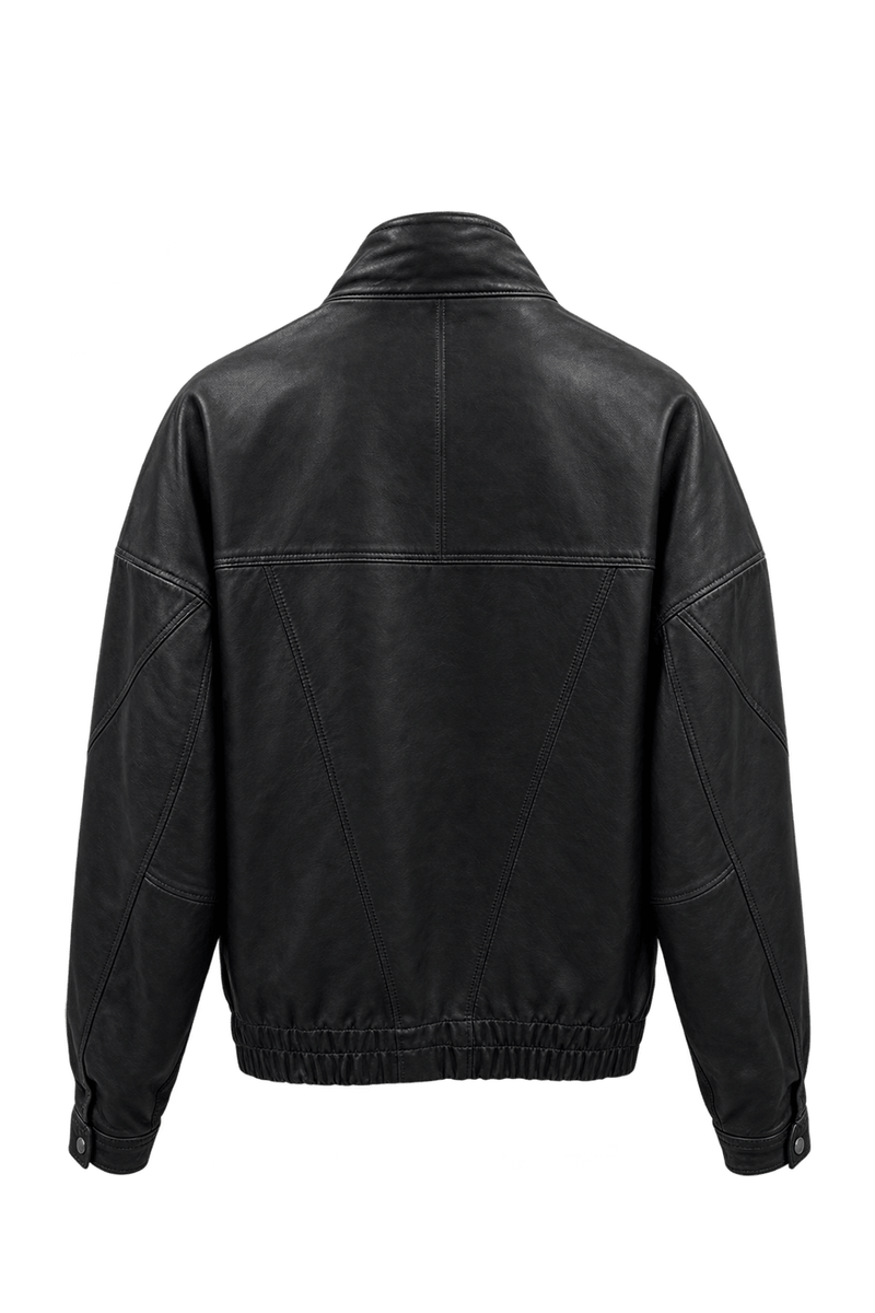 1980s Worn Black Leather Jacket - Back View