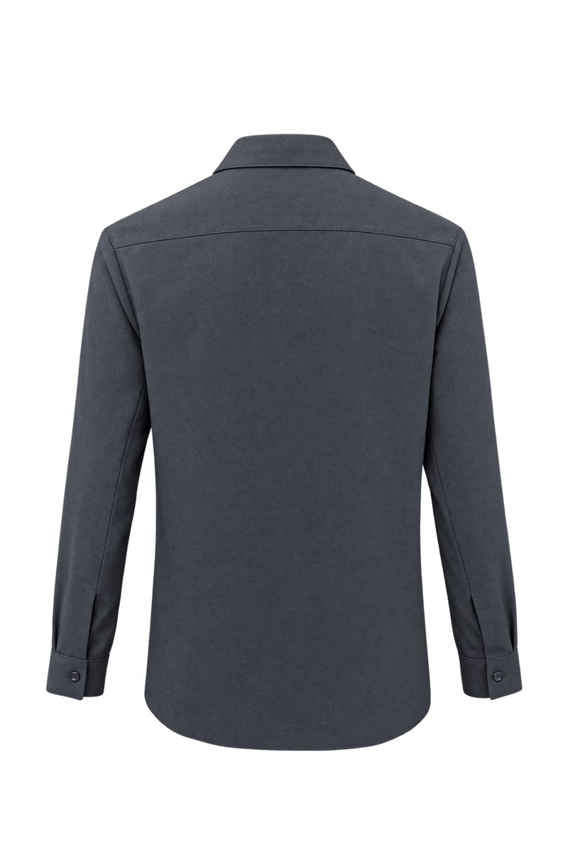 1980s Charcoal Gray Woven Fabric Work Shirt - Back View