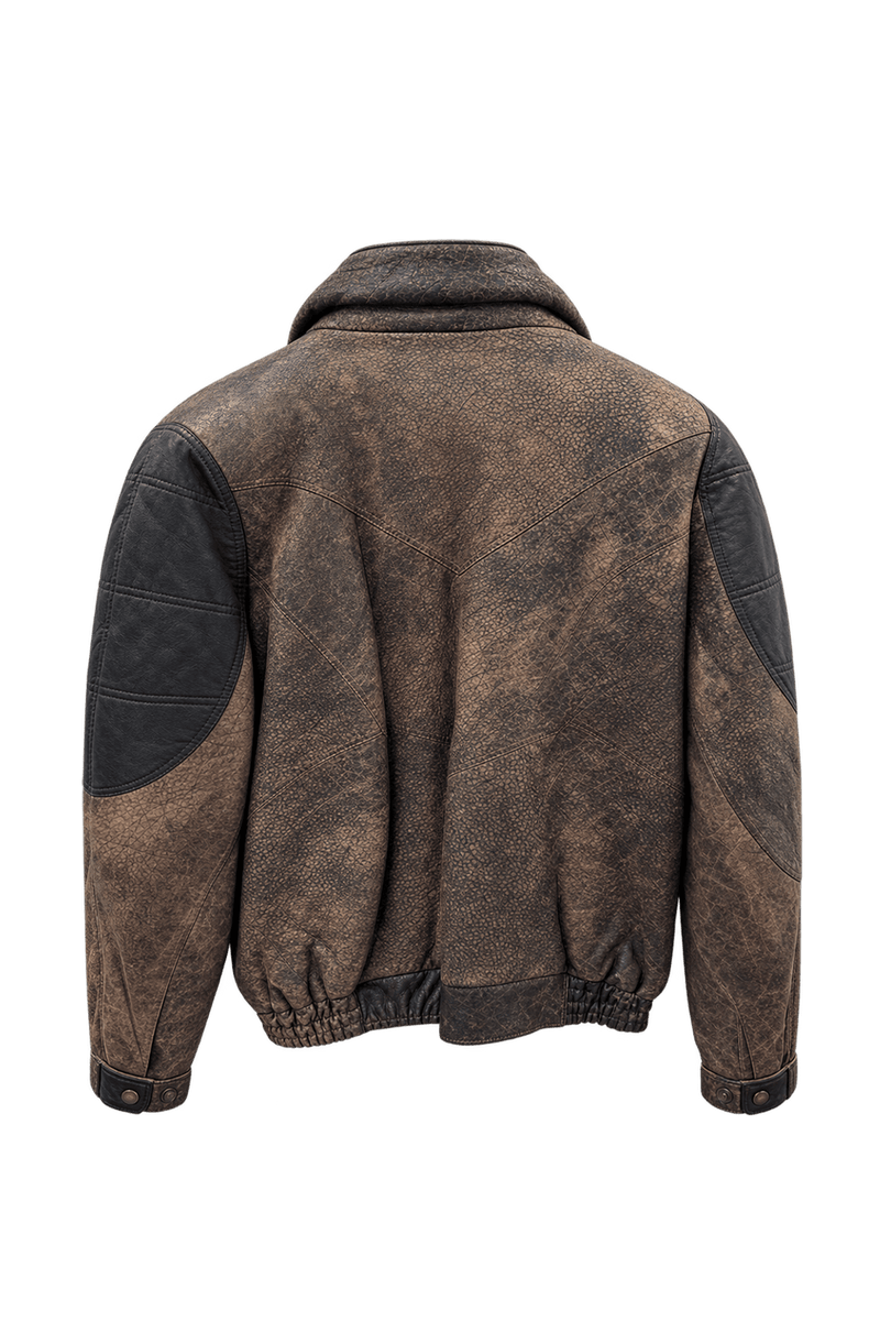 1990s Distressed Brown Leather Jacket - Back View