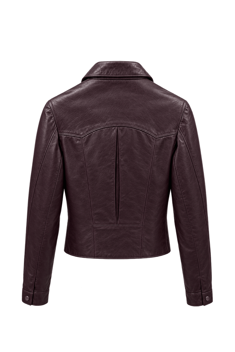 1970s Dark Burgundy Leather Jacket - Back View