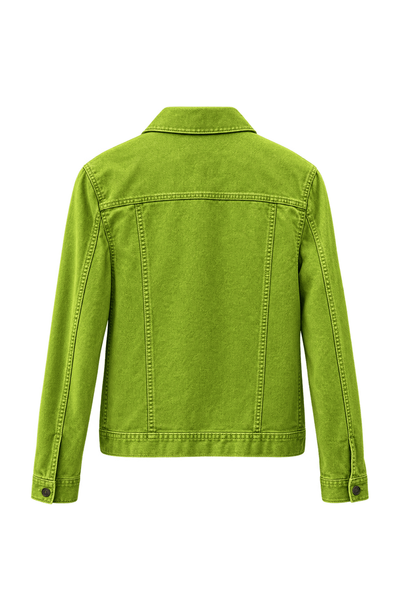1990s Bright Lime Green Cotton Denim Jacket - Back View