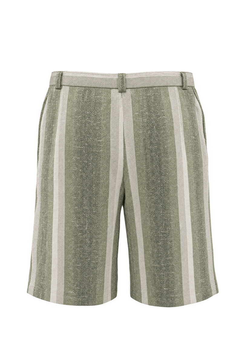 1960s Muted Olive Green Linen Shorts - Back View