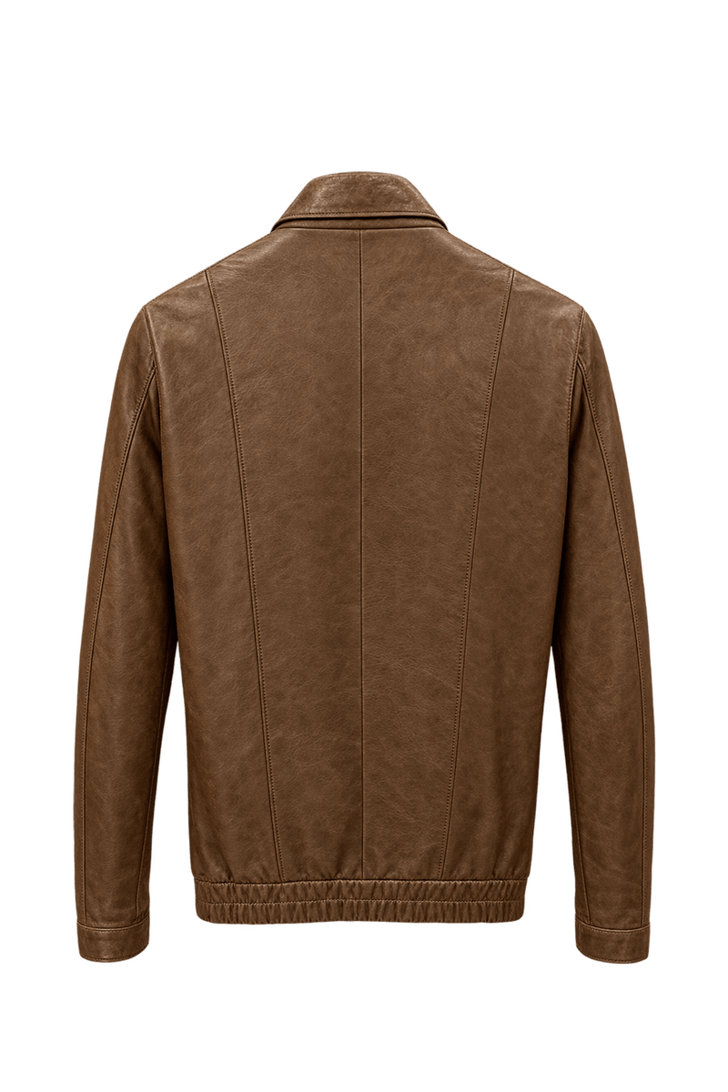 1980s Medium Brown Leather Jacket - Back View