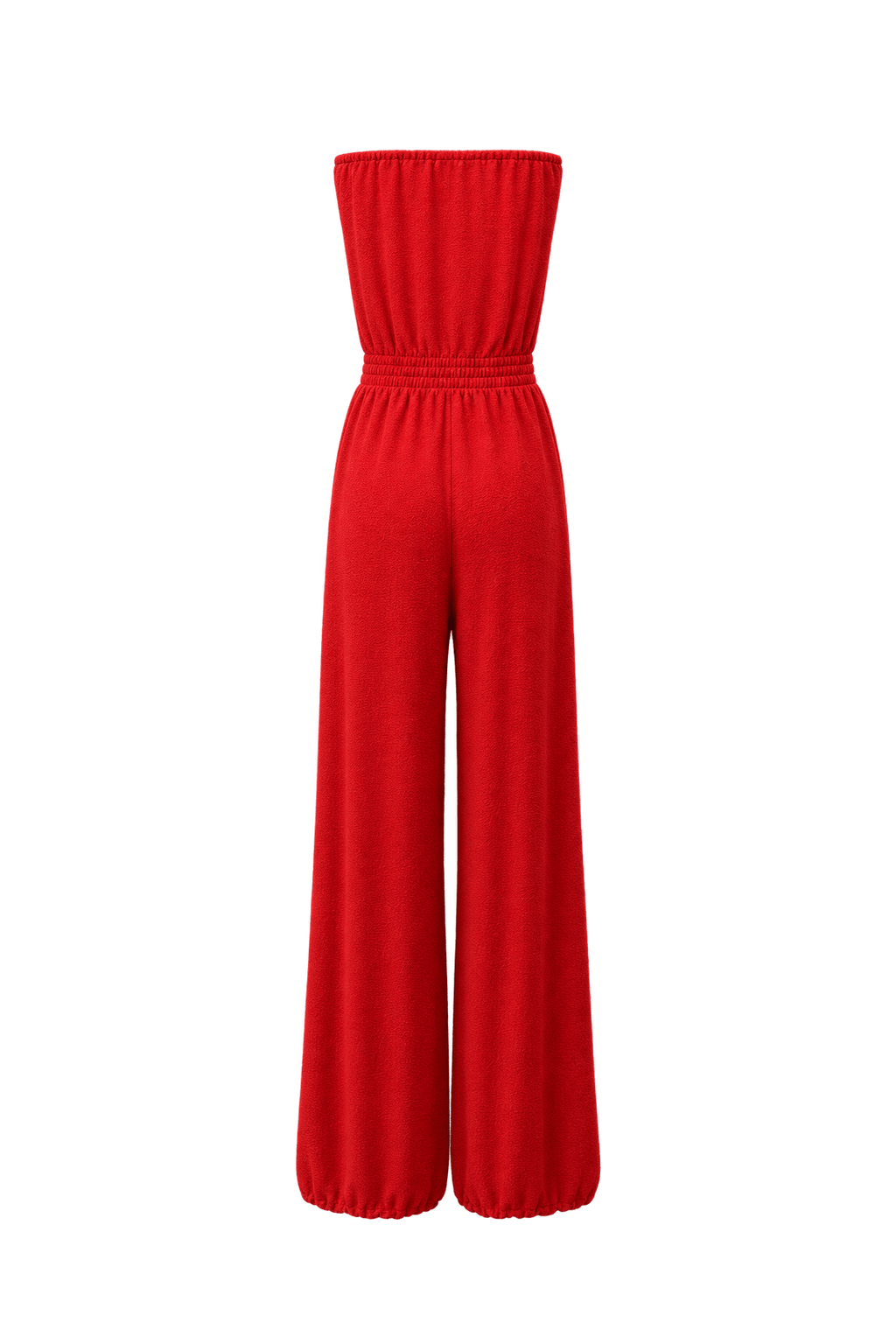 1980s Bright Red Unverified Textured Knit Jumpsuit - Back View