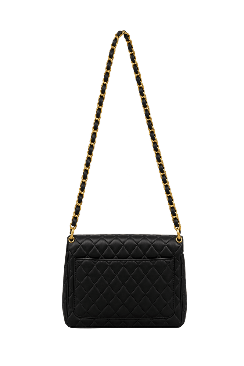 1980s Black Leather-like Shoulder Bag - Back View