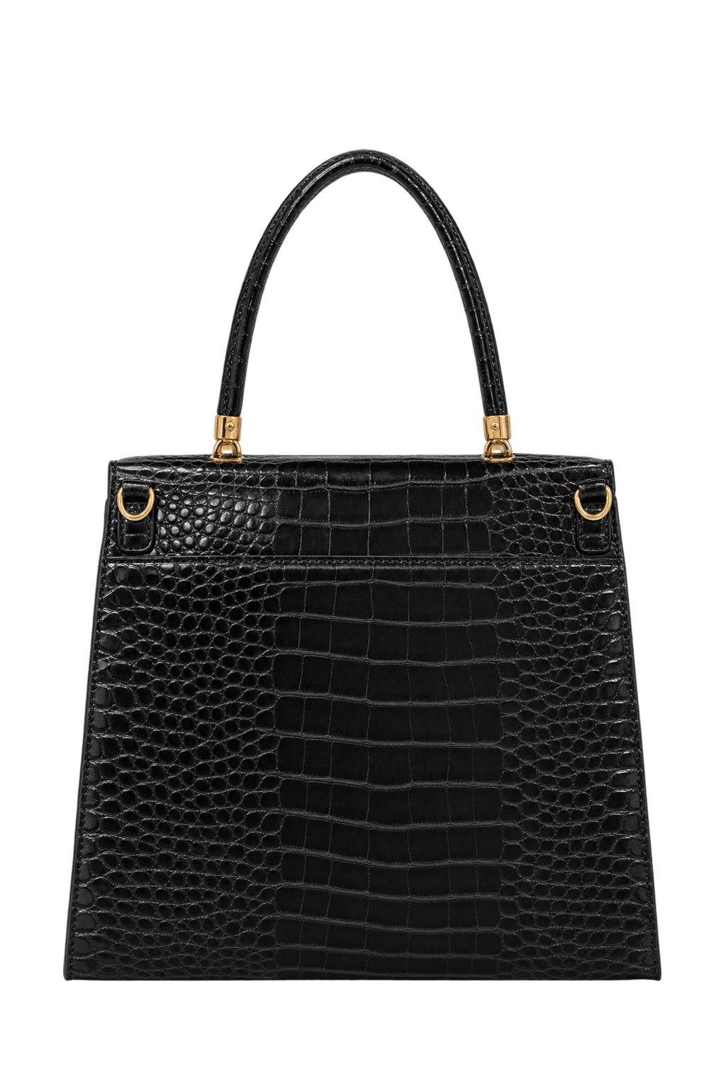 1970s Black Embossed Leather Handbag - Back View