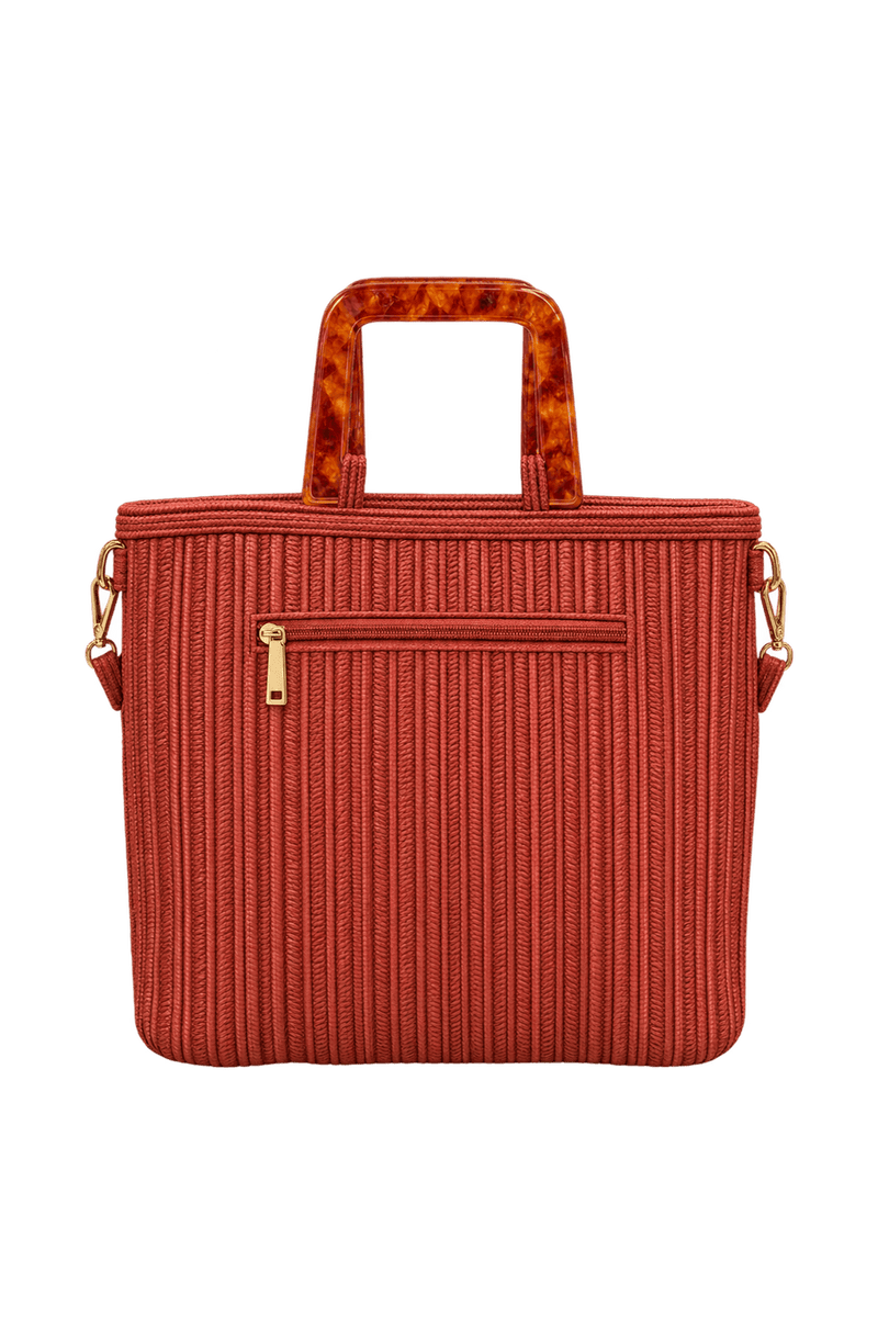 1970s Rust Red Woven Textile Handbag - Back View