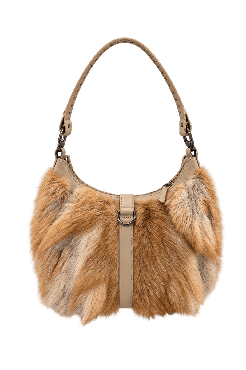 1990s Golden Tan Fur Shoulder Bag - Back View