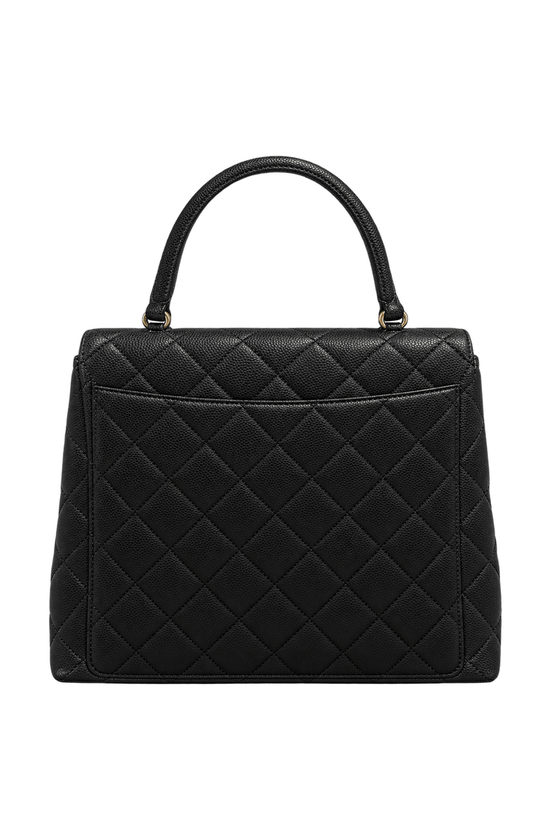 1990s Black Pebbled Leather Handbag - Back View